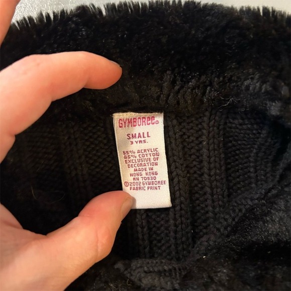VTG Y2K Gymboree Black Knit Cardigan Coat Faux Fur Collar Sequins Whimsigoth3T - Picture 4 of 5